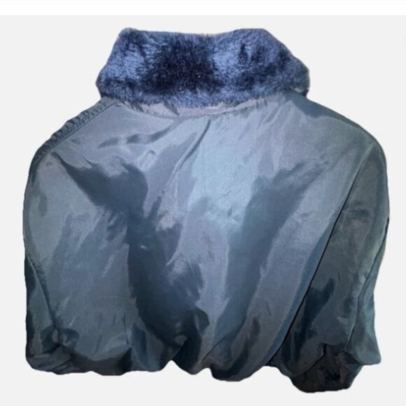 Vintage Navy Blue Bomber Jacket, EMAR Zipper, Quilted Inside Faux Fur Collar - Picture 11 of 16